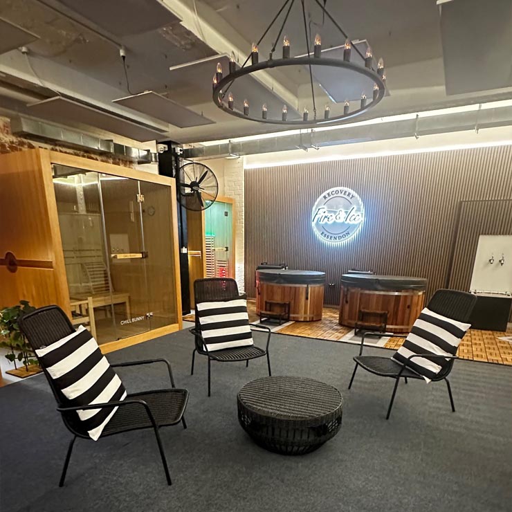 Comfortable lounge seating in infrared sauna area at Hammer House Essendon recovery gym